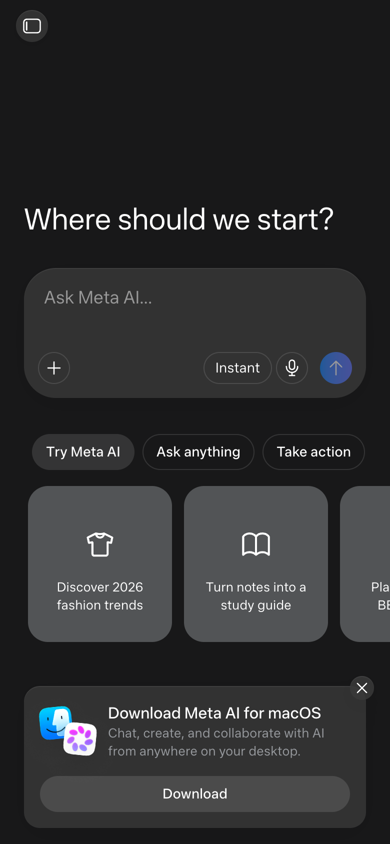 Meta AI mobile interface screenshot (2026-09-07)