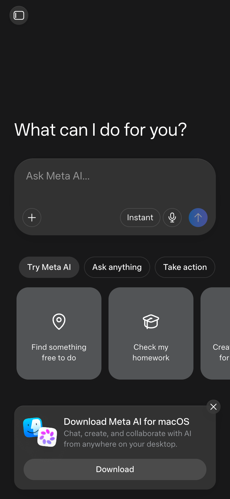 Meta AI mobile interface screenshot (2026-09-21)