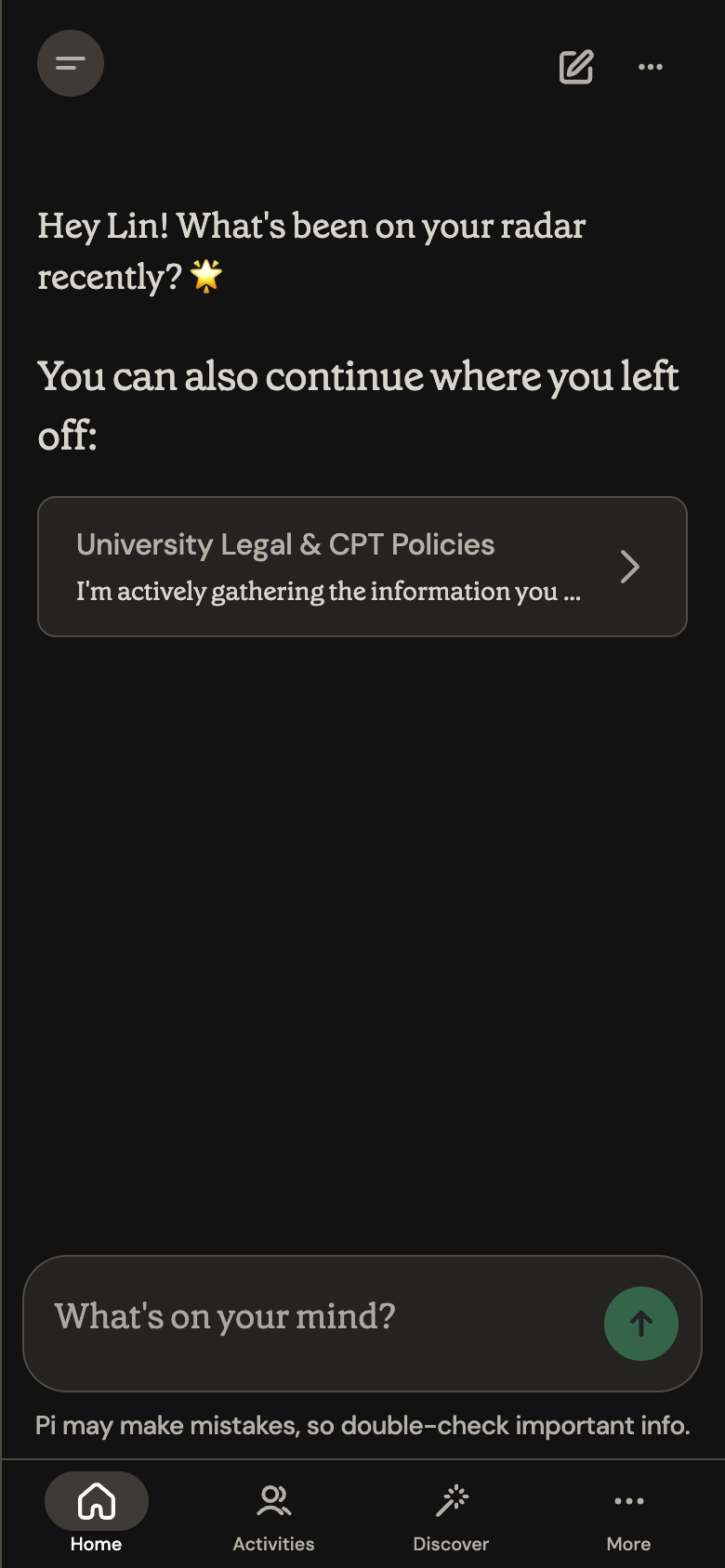 Pi mobile interface screenshot (2026-09-21)