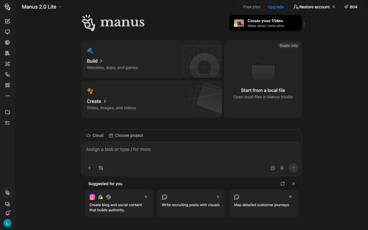 Manus desktop interface, week of September 28, 2026
