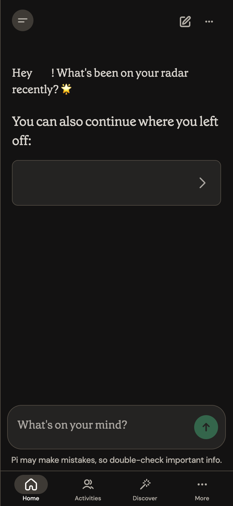 Pi mobile interface, week of September 28, 2026