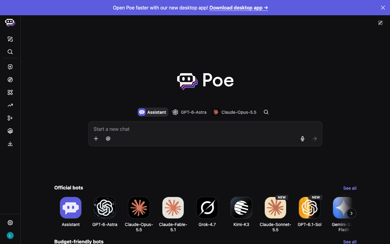 Poe desktop interface, week of September 28, 2026