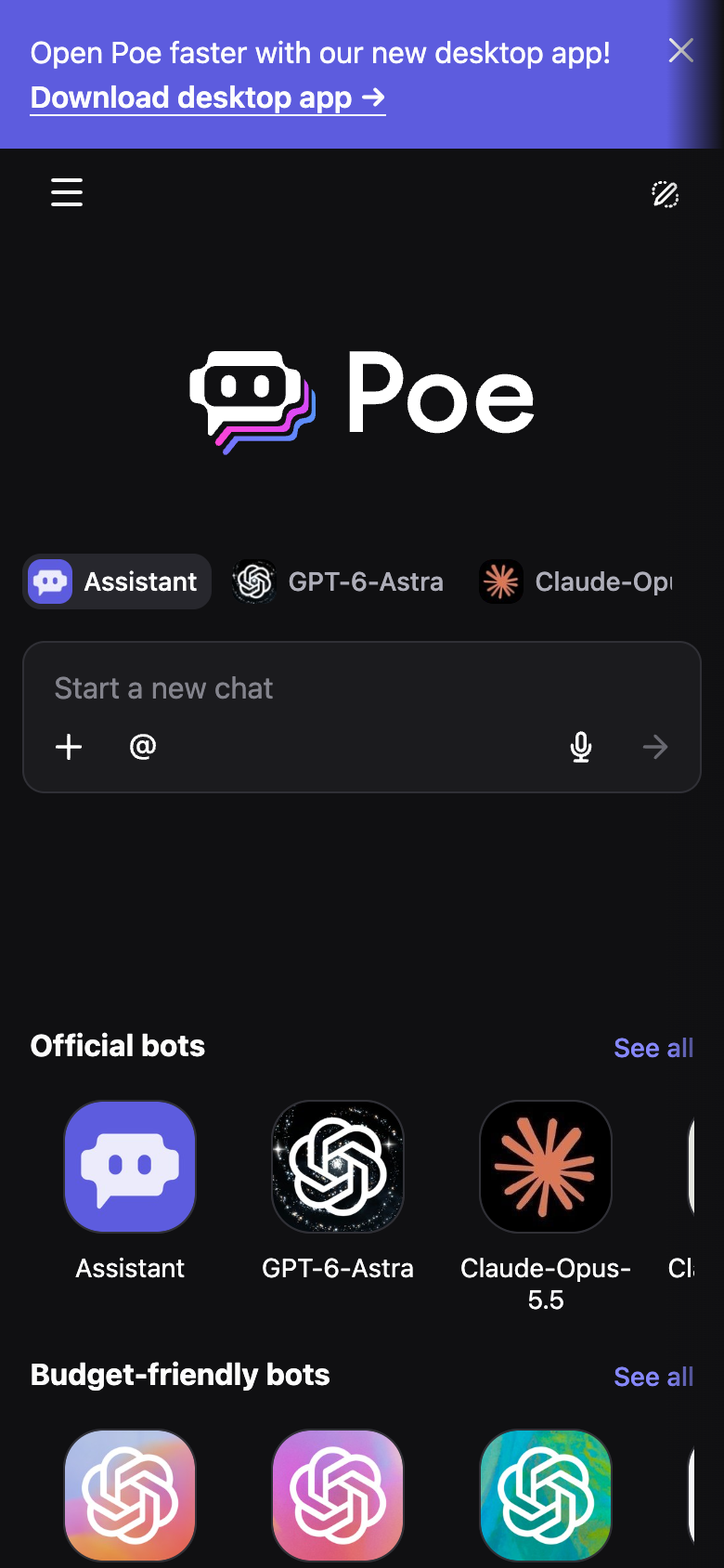 Poe mobile interface, week of September 28, 2026