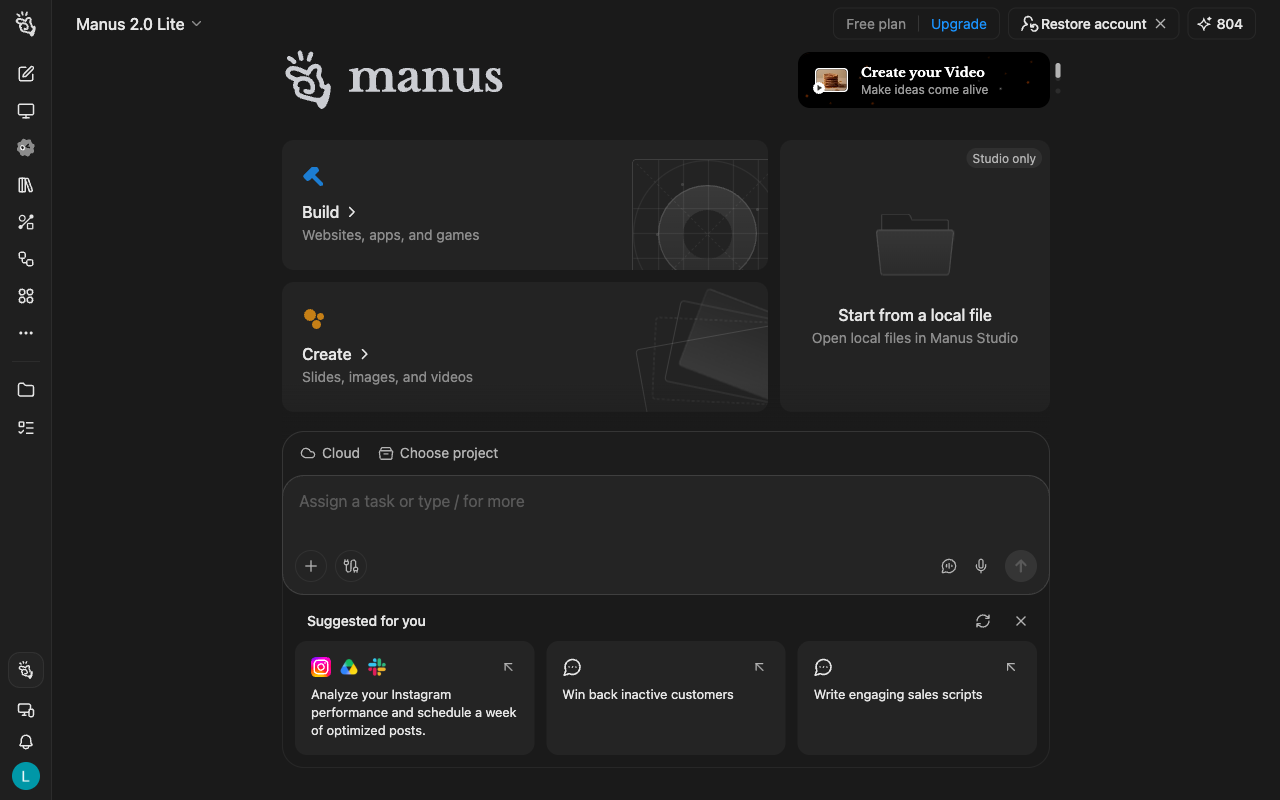 Manus desktop interface, week of October 5, 2026