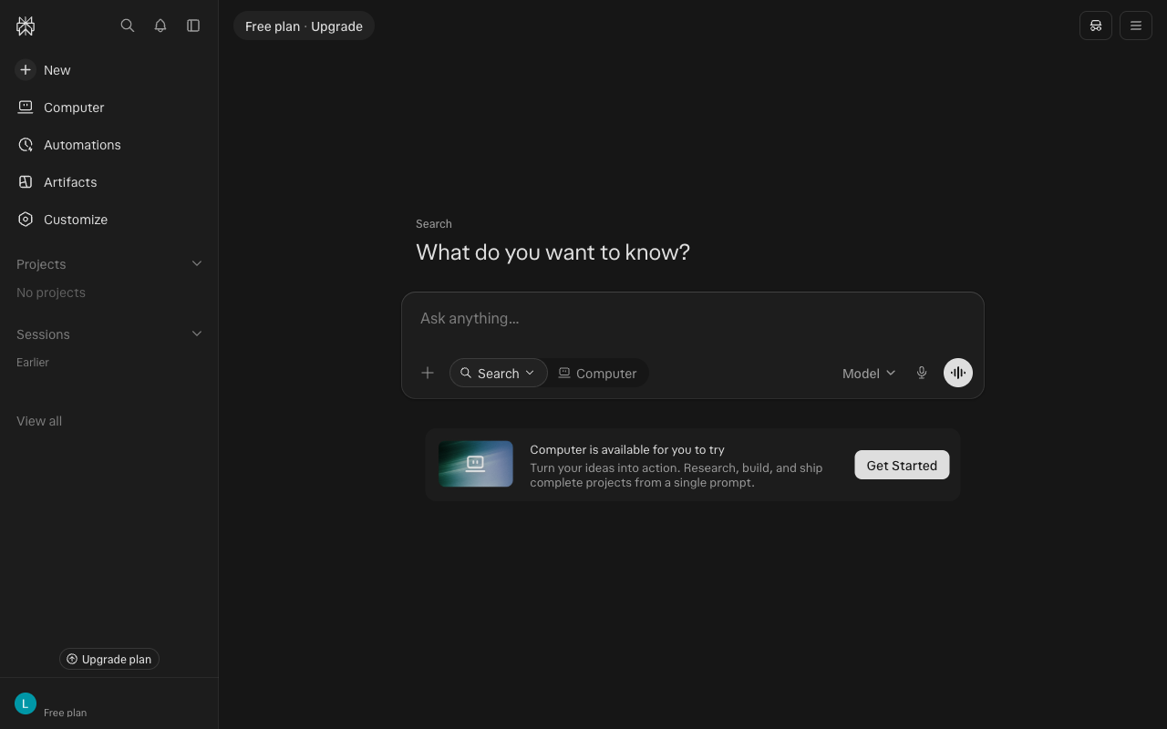 Perplexity desktop interface, week of October 5, 2026
