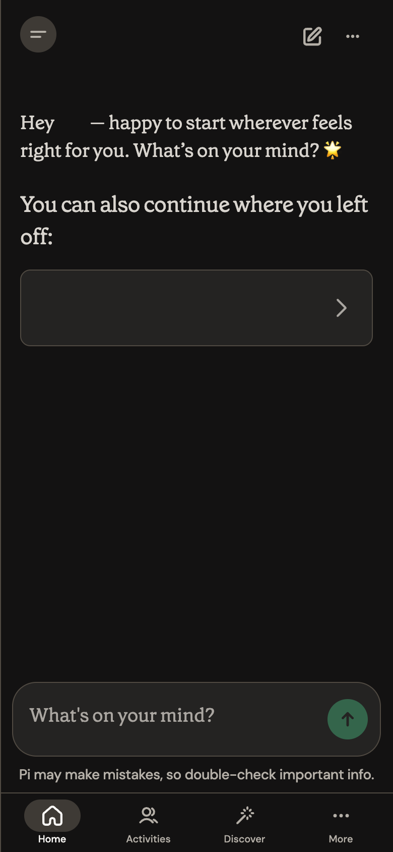 Pi mobile interface, week of October 5, 2026