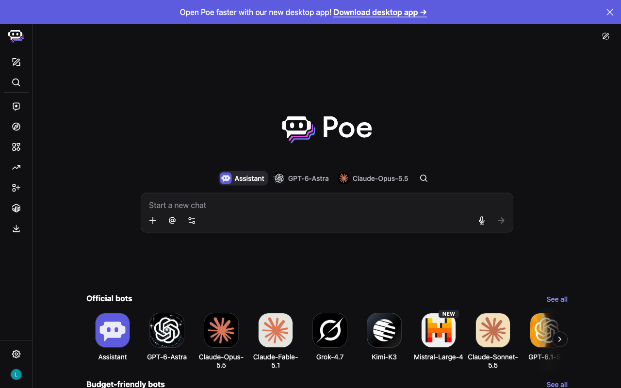 Poe desktop interface, week of October 5, 2026