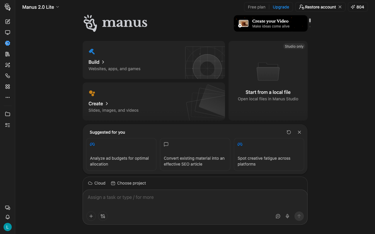 Manus desktop interface, week of October 12, 2026