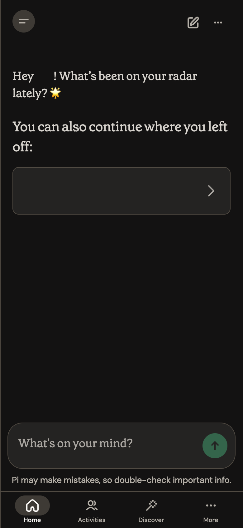 Pi mobile interface, week of October 12, 2026