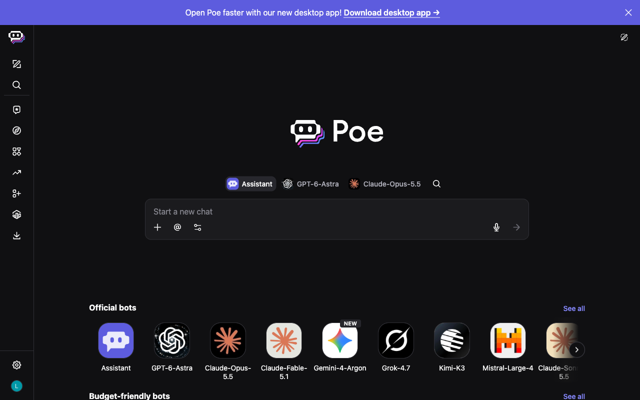 Poe desktop interface, week of October 12, 2026