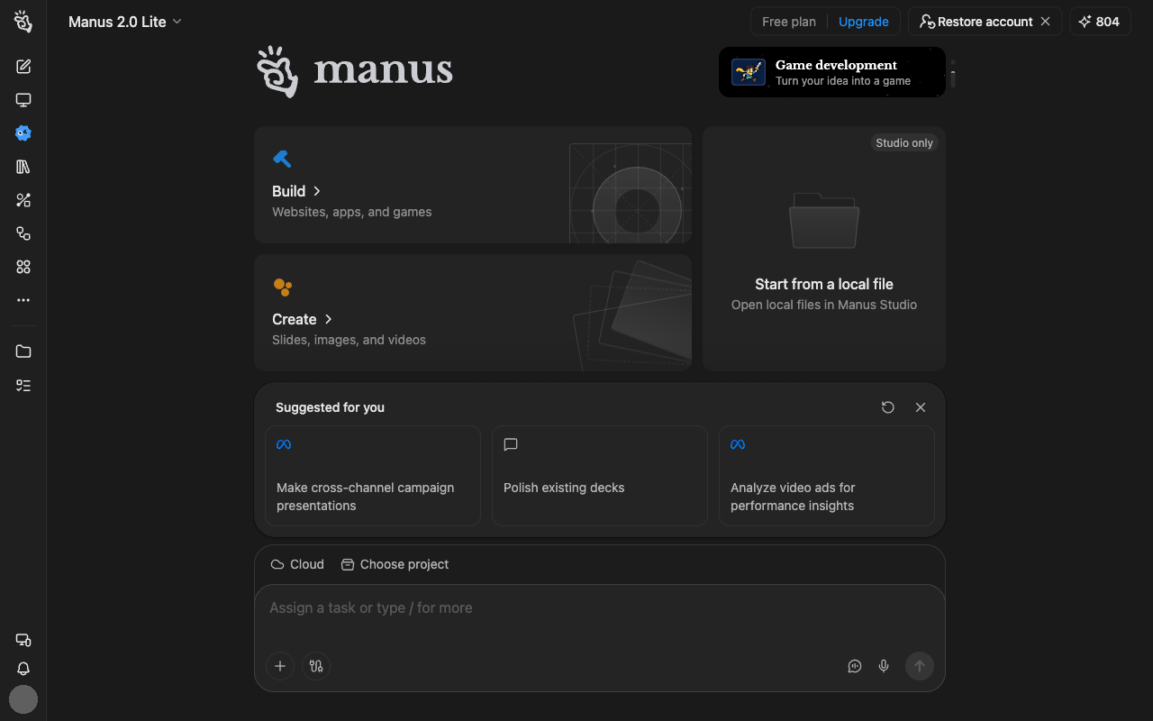 Manus UI screenshot, desktop, week of October 19, 2026