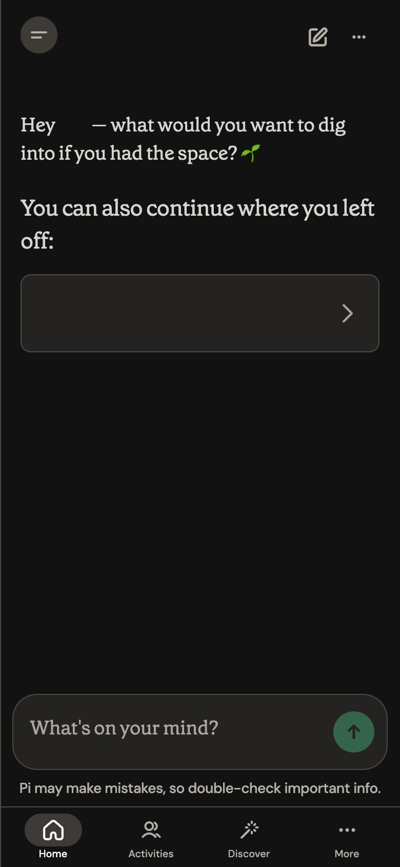 Pi UI screenshot, mobile, week of October 19, 2026