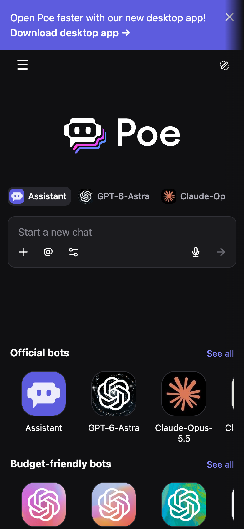 Poe UI screenshot, mobile, week of October 19, 2026