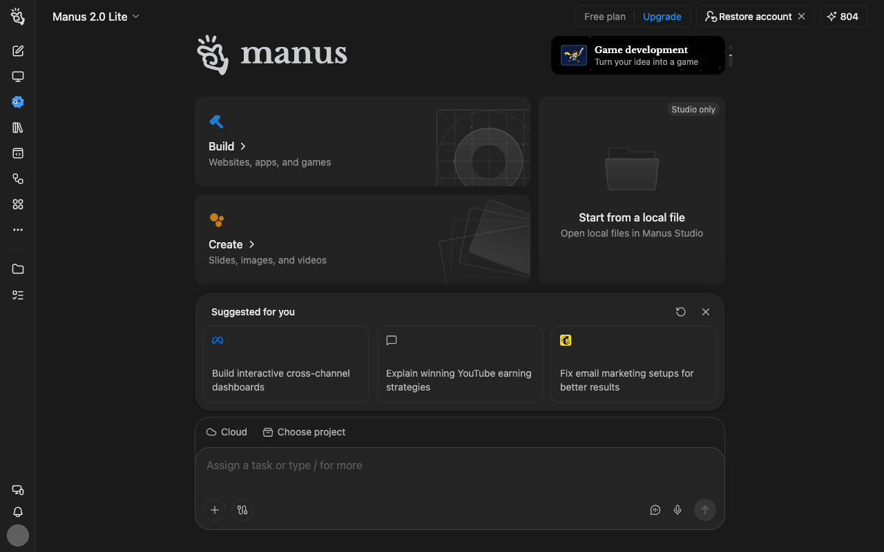 Manus UI screenshot, desktop, week of October 26, 2026