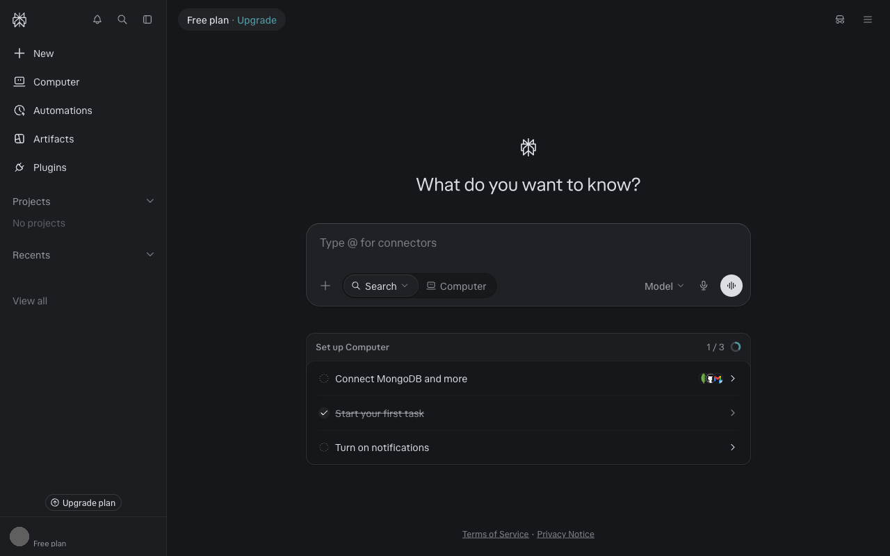 Perplexity UI screenshot, desktop, week of October 26, 2026